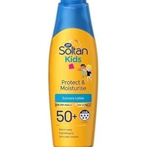 Boots Soltan Kids Protect & Moisturise Lotion SPF 50+ 200ml – gentle high-protection sunscreen lotion for kids and sensitive skin.