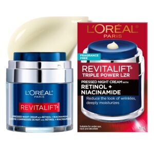 L’Oréal Paris Revitalift Pressed Night Cream 48g – anti-aging night cream with retinol and niacinamide for smoother, firmer, radiant skin.