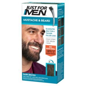 Just For Men Mustache and Beard Dark Brown M45 beard dye for men with brush and keratin biotin aloe coconut oil for natural gray coverage