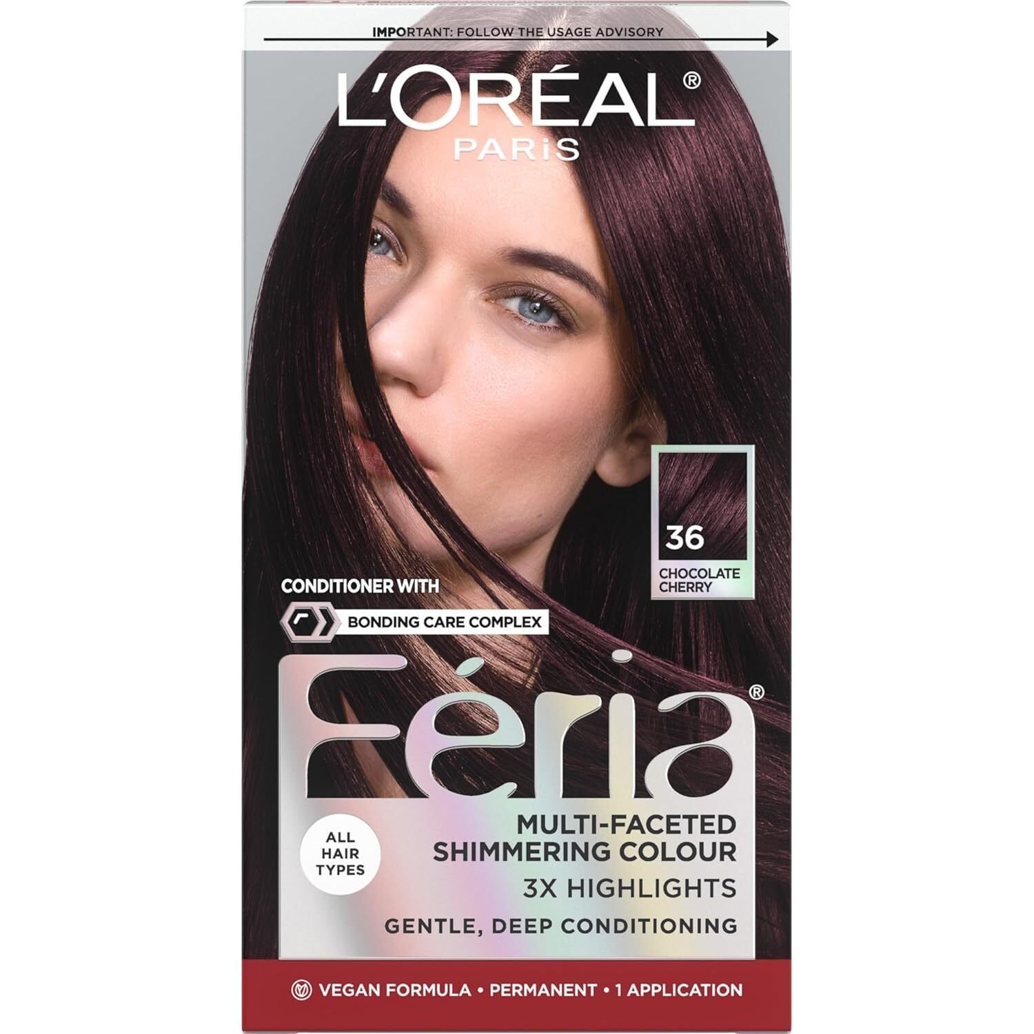 L'Oréal Paris Feria Multi-Faceted Shimmering Permanent Hair Color – 36 Chocolate Cherry L'Oréal Paris Feria Multi-Faceted Shimmering Permanent Hair Color 36 Chocolate Cherry – Deep Burgundy Brown Hair Dye