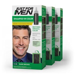 Just For Men Shampoo In Color Dark Brown H45 men’s hair color with keratin and vitamin E for natural-looking gray coverage and stronger hair