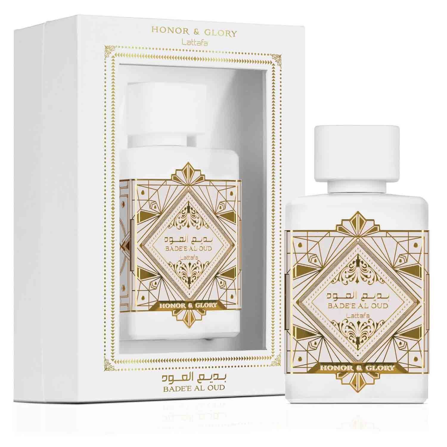 Lattafa Badee Al Oud Honor & Glory Eau De Parfum β 100ml Lattafa Badee Al Oud Honor & Glory Eau De Parfum Niche Dubai 100ml β luxury oriental gourmand fragrance with rich oud, sweet vanilla, warm spices, and long-lasting premium performance.