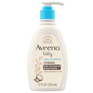 Aveeno Baby Daily Moisturizing Cream 354ml – hypoallergenic baby moisturizer with prebiotic oat, coconut oil and shea butter that gently nourishes sensitive skin and provides 24-hour hydration with soft coconut scent.
