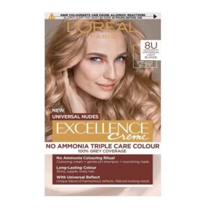 L’Oréal Excellence Nudes 8U Universal Light Blonde permanent hair colour, 100% grey coverage