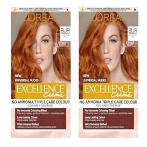 L’Oréal Excellence Permanent Hair Dye 8UC Light Copper, 100% grey coverage, ammonia-free, Pro-Keratin enriched