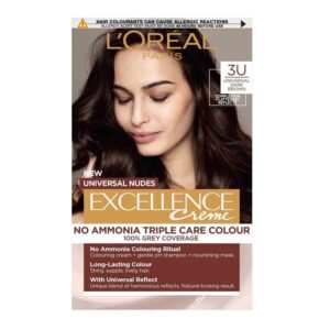L’Oréal Excellence Nudes 3U Universal Dark Brown permanent hair colour, 100% grey coverage