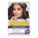 L’Oréal Paris Excellence Cool Crème 5.11 Ultra Ash Light Brown, permanent hair colour, 100% grey coverage, Pro-Keratin enriched