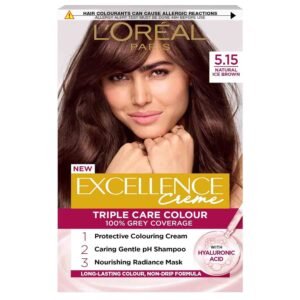 L’Oréal Paris Excellence Crème 5.15 Natural Iced Brown, permanent hair colour, 100% grey coverage, Pro-Keratin enriched