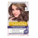 L’Oréal Paris Excellence Cool Crème 7.11 Ultimate Ash Blonde, permanent hair colour, 100% grey coverage, Pro-Keratin enriched