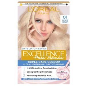 L’Oréal Paris Excellence Crème 01 Lightest Natural Blonde, permanent hair colour, 100% grey coverage, Pro-Keratin enriched