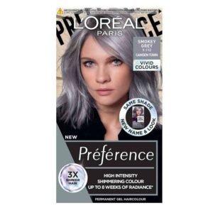 L'Oreal Paris Permanent Hair Color, Preference Vivids Smoke Grey 9.11 – long-lasting vibrant hair color for up to 8 weeks.