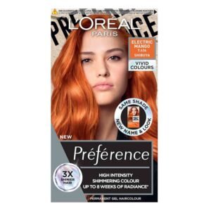 L'Oreal Paris Permanent Hair Color, Preference Vivids Electric Mango 7.46 – long-lasting vibrant hair color for up to 8 weeks.