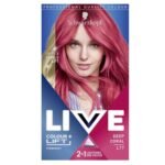 Schwarzkopf LIVE Colour + Lift Deep Coral L77 – permanent pink hair dye that lightens hair up to 3 levels for vibrant coral-pink color and salon-quality results.