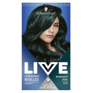 Schwarzkopf LIVE Urban Metallics Midnight Jade U75 – vibrant permanent green hair dye infused with coconut oil for shiny, long-lasting metallic color results.