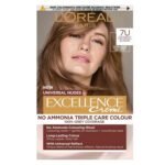 L'Oréal Paris Excellence Universal Nudes 7U Universal Blonde hair color – ammonia-free permanent blonde dye with micro-keratine, triple care protection, radiance boost and 100% grey coverage for natural luminous blonde finish.