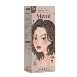 Kota Cosmetics Metal Hair Color Ash Grey – metallic permanent hair dye delivering cool ash grey shade with long-lasting pigmentation, smooth application, and salon-quality shine.