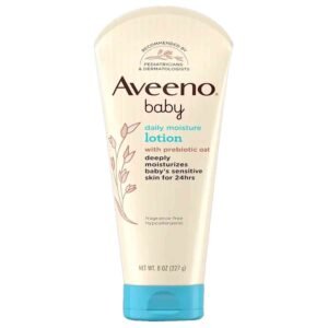 Aveeno Baby Daily Moisture Body Lotion 227g – gentle baby body lotion enriched with oat extract that hydrates sensitive skin, restores natural moisture, and keeps skin soft, smooth, and healthy all day.