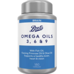 Boots Omega Oils 3 6 & 9 180 Capsules – essential fatty acid supplement for heart, brain, skin and joint health.