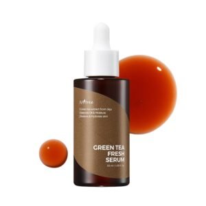 ISNTREE Green Tea Fresh Serum 50ml with Jeju green tea extract to control excess oil, hydrate skin, and balance moisture.
