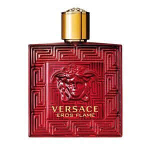 Versace Eros Flame Eau de Parfum 100ml – spicy woody men’s fragrance with citrus, pepper and vanilla notes in bold red bottle.