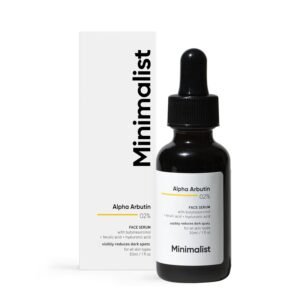 Minimalist Alpha Arbutin 2% Serum 30ml – dark spot and hyperpigmentation treatment with hyaluronic acid and butylresorcinol.