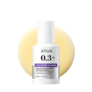 Anua Retinol 0.3 + Niacin Renewing Serum 30ml – anti-aging serum with retinol and niacinamide for wrinkle reduction, brightening, and smoother skin.