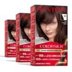 Revlon ColorSilk Bond Repair Complex 32 Dark Mahogany Brown – ammonia-free permanent hair dye with vegan keratin and 100% gray coverage.