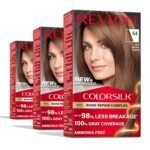 Revlon ColorSilk Bond Repair Complex 54 Light Golden Brown – ammonia-free permanent hair dye with vegan keratin and 100% gray coverage.