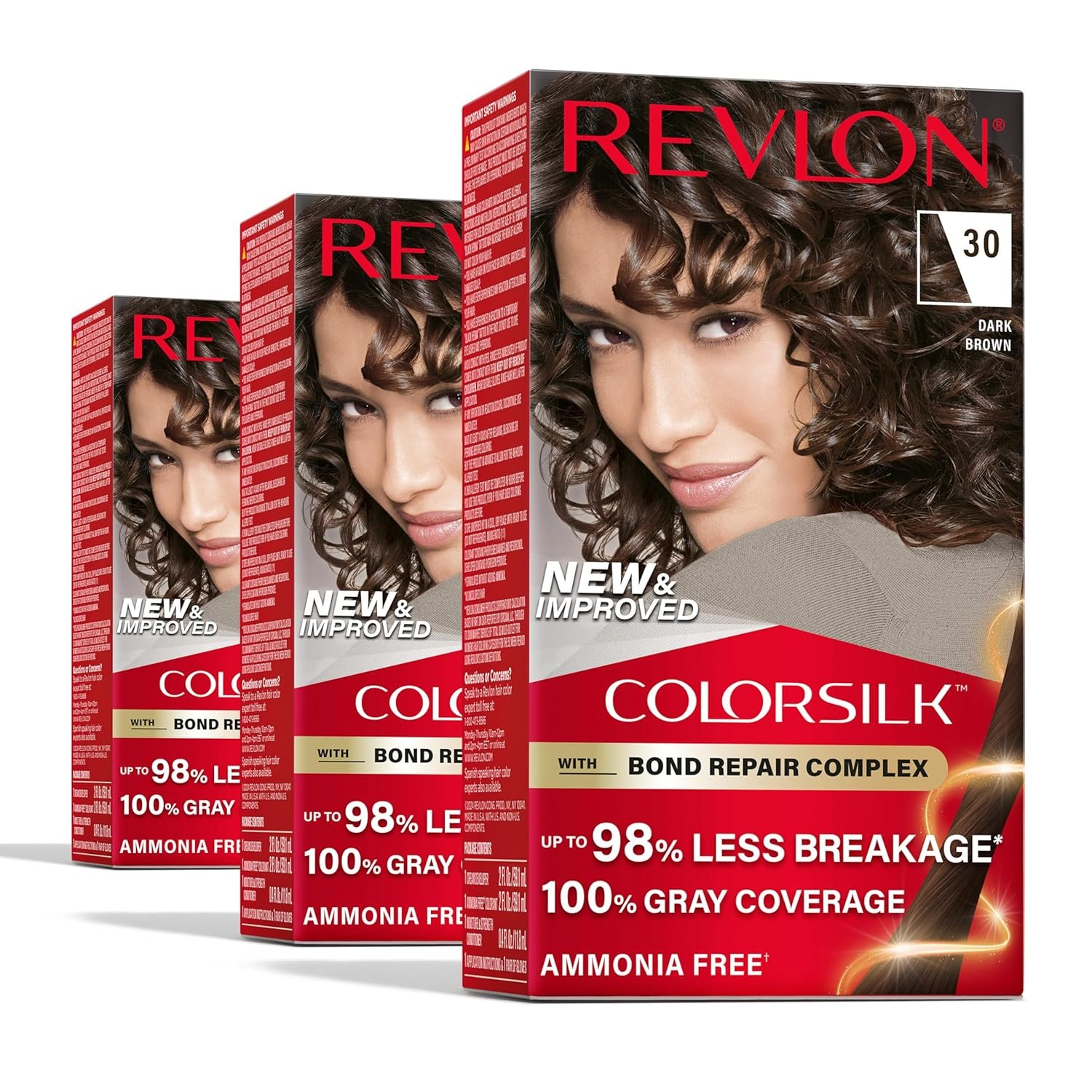 Revlon ColorSilk Bond Repair Complex 30 Dark Brown Revlon ColorSilk Bond Repair Complex 30 Dark Brown β ammonia-free permanent hair dye with vegan keratin and 100% gray coverage.