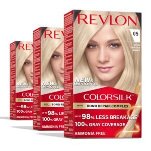 Revlon ColorSilk Bond Repair Complex 05 Ultra Light Ash Blonde – ammonia-free blonde hair dye with vegan keratin and 100% gray coverage.