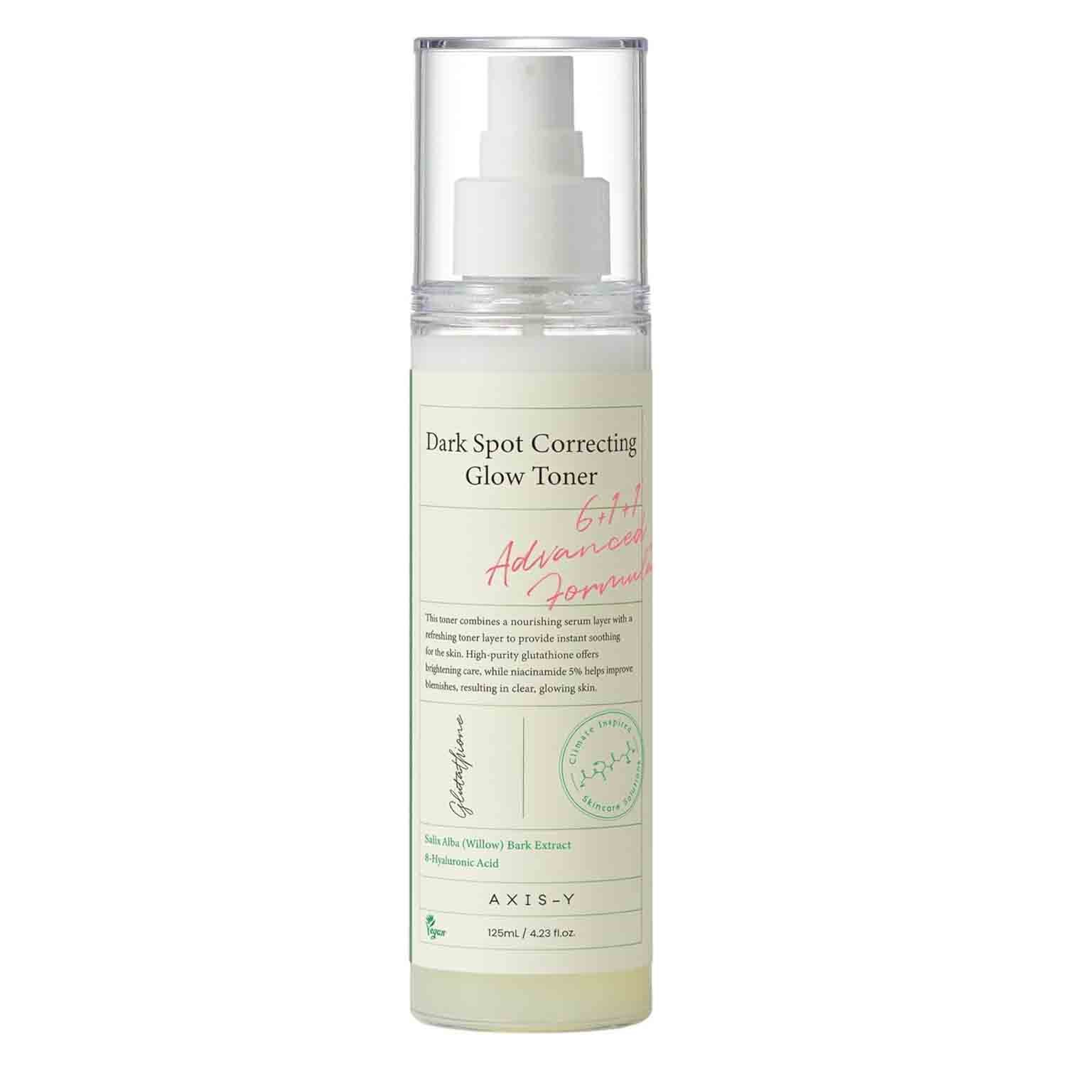 AXIS-Y Dark Spot Correcting Glow Toner β 125ml AXIS-Y Dark Spot Correcting Glow Toner 125ml brightening toner with 5% niacinamide, glutathione, and hyaluronic acid for glowing skin.