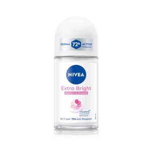 NIVEA Extra Bright Radiant & Smooth Anti-Perspirant Roll-On 50ml – deodorant with gentle whitening and moisturizing formula for smooth, radiant underarms with 48-hour protection.