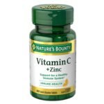Nature’s Bounty Vitamin C + Zinc 60 mg – 60 tablets immune support supplement with antioxidant benefits.