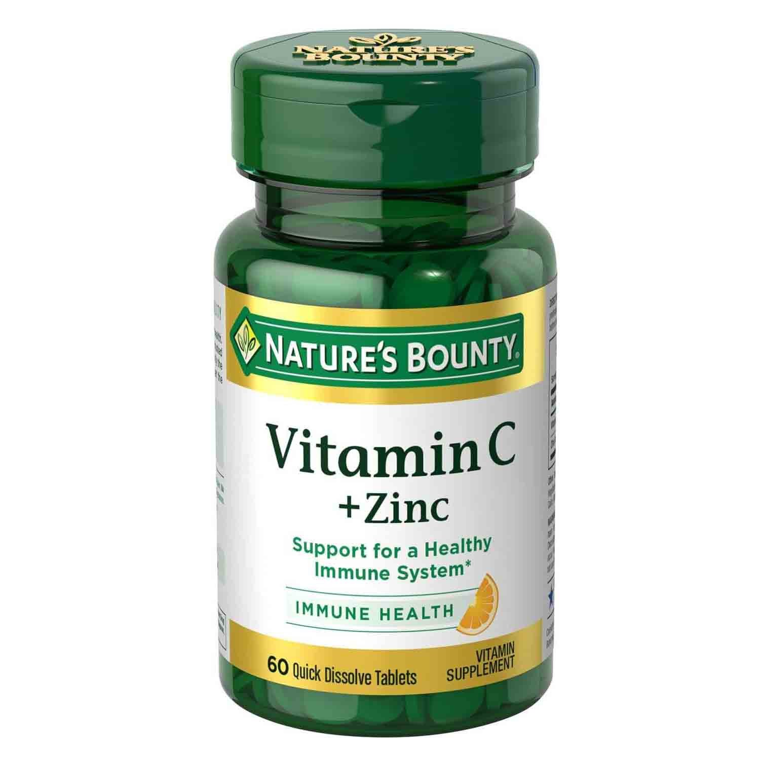 Nature’s Bounty Vitamin C + Zinc 60 mg – 60 Tablets Nature’s Bounty Vitamin C + Zinc 60 mg – 60 tablets immune support supplement with antioxidant benefits.