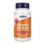 NOW Vitamin D-3 & K-2 25mcg + 45mcg 120 Capsules – Supports bone, heart, and immune health with a balanced combination of Vitamin D-3 and K-2.