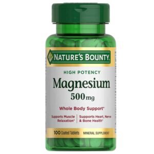 Nature’s Bounty Magnesium 500 mg 100 coated tablets – mineral supplement that supports bone, muscle and nerve health.