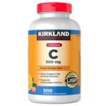 Kirkland Signature Chewable Vitamin C 500 mg 500 tablets – tangy orange flavored immune support supplement.