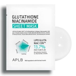 APLB Glutathione Niacinamide Sheet Mask 25ml – brightening Korean sheet mask with glutathione and niacinamide that helps improve skin tone and boost hydration.