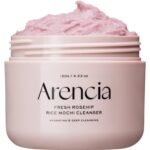 Arencia Rosehip Brightening Rice Mochi Face Cleanser & Daily Scrub 120g – Korean brightening cleanser with rice powder and rosehip for gentle exfoliation and glowing skin.
