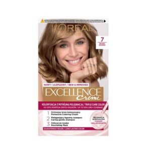 L'Oréal Paris Excellence Creme Hair Color 7.0 Blonde – permanent hair dye with triple care formula for natural blonde color and 100% grey coverage.