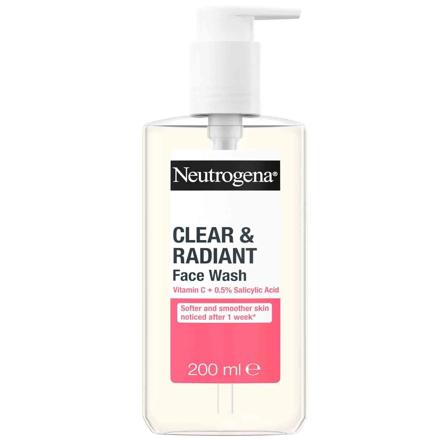 Neutrogena Clear & Radiant Facial Wash β 200ml Neutrogena Clear & Radiant Facial Wash 200ml β brightening face wash for clear, glowing skin with gentle cleansing, oil control, and improved skin radiance.