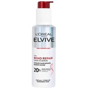 L'Oréal Paris Elvive Bond Repair Leave-In Serum 150ml – repairing leave-in hair serum with citric acid complex for heat protection, stronger hair, and reduced split ends.