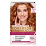L'Oréal Paris Excellence Creme Hair Color 7.43 Copper Gold Blonde – permanent hair dye with triple care formula for vibrant copper-gold blonde color and 100% grey coverage.
