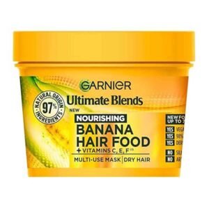 Garnier Ultimate Blends Hair Food Banana 3-in-1 Dry Hair Mask Treatment 400ml – nourishing hair mask with banana extract for dry hair hydration, repair, and smoothness.