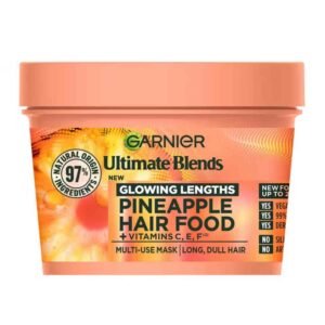 Garnier Ultimate Blends Glowing Lengths Pineapple & Amla Hair Food 3-in-1 Hair Mask Treatment 400ml – nourishing hair mask with pineapple and amla extracts for healthy, shiny, and smooth hair.