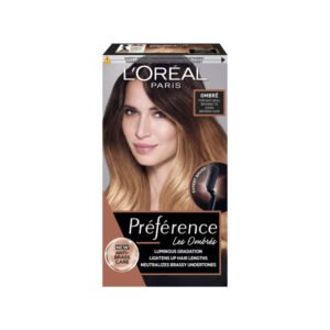 L'Oréal Paris Préférence Ombré for Natural Brown to Dark Brown Hair – at-home ombré hair color kit designed to create a smooth gradient from natural brown roots to lighter ends.