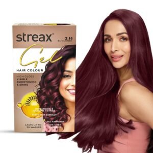 Streax Gel Hair Colour Burgundy – nourishing permanent hair color gel that delivers a rich burgundy shade with smooth, shiny, and vibrant finish.