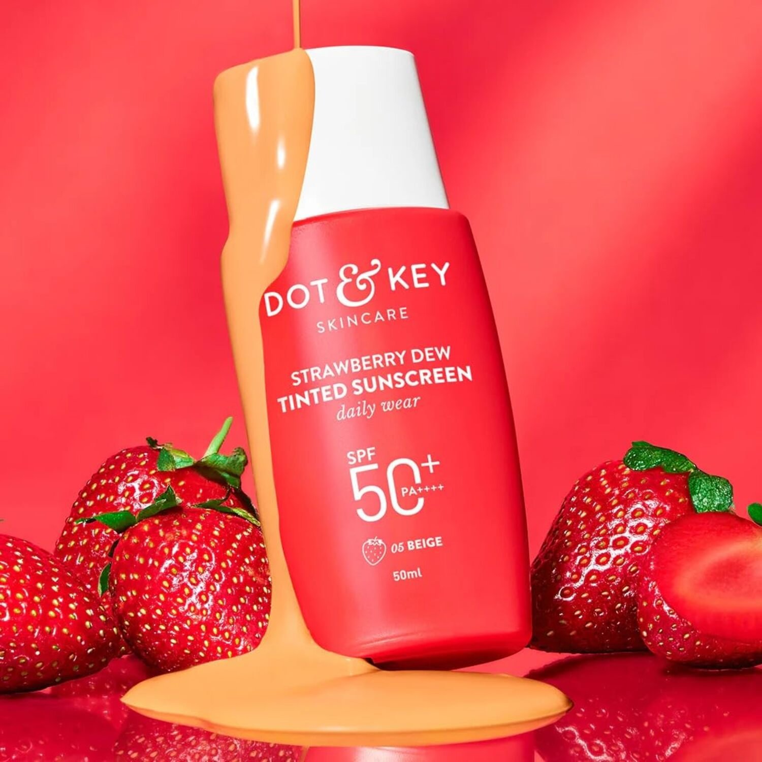 Dot & Key Strawberry Dew Tinted Sunscreen SPF 50+ PA++++ Beige 50ml Dot & Key Strawberry Dew Tinted Sunscreen SPF 50+ PA++++ Shade 05 Beige 50ml – Hydrating tinted sunscreen that protects skin and gives a natural glowing coverage.