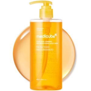 medicube Kojic Acid Turmeric Brightening Body Wash 400ml – Deep cleansing shower gel for uneven skin tone with niacinamide, vitamin C & AHA/BHA.