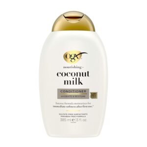 OGX Nourishing + Coconut Milk Conditioner 385ml – Hydrating conditioner with coconut milk that restores moisture, softness, and shine for smooth, silky hair.